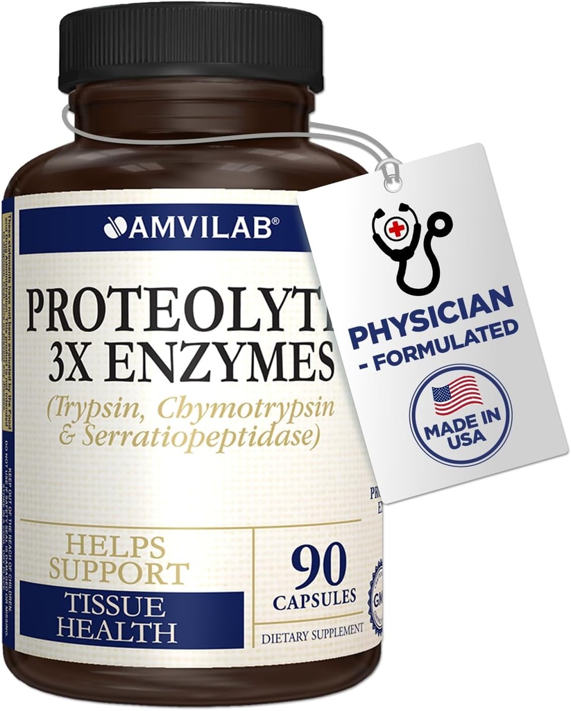 Proteolytic Enzymes 3X - Trypsin, Chymotrypsin & Serrapeptidase - Tcon Injury - Supports Body Wellness & Recovery - Diyetary Supplement - 90 Capsules