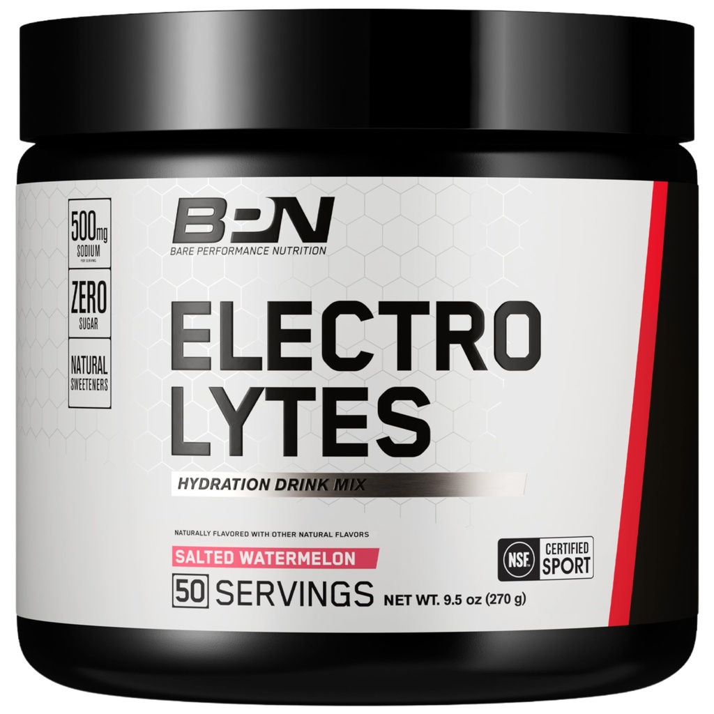 BARE PERFORMANCE NUTRITION BPN Electrolytes Hydration Drink Mix | Sugar Free Electrolyte Toz | 500 mg Sodyum per Service | Natural Sweetized | Salted Watermelon, 50 Servisler