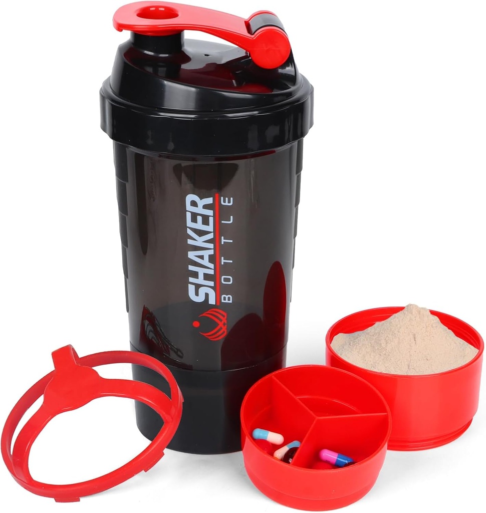 XTK Shaker Şişe 16OZ Protein Shaker Şişeleri Mix Ball Portatif Spor Su Şişe Leak ProYM Cup for Protein Mixes with Storage & Pill Organizer, Ideal for Pre Workout,BPA Free (Red)