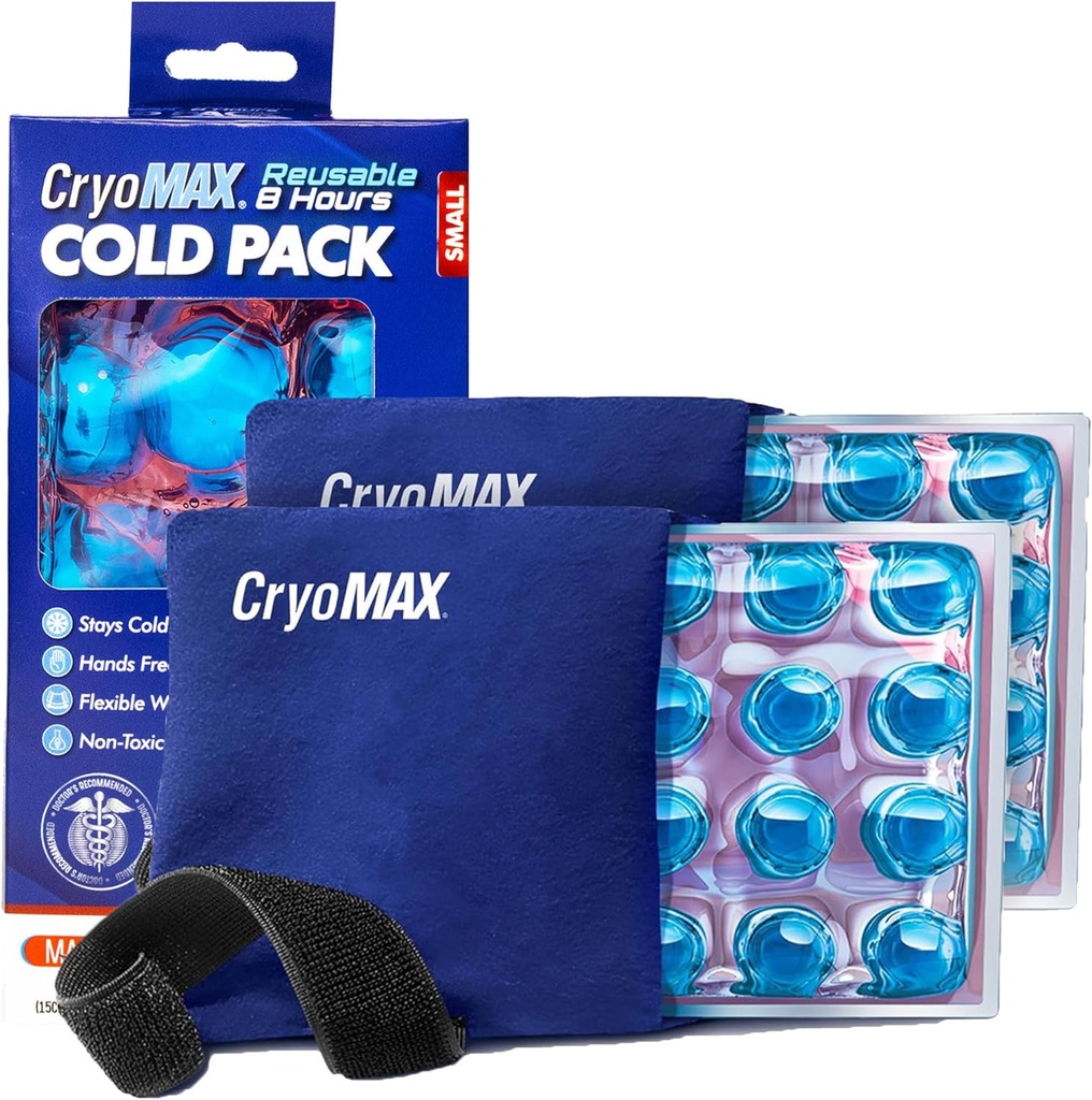 CryoMAX κρύο πακέτο, επαναχρησιμοποιήσιμο, 8 ώρες παγοθεραπεία κρύο πακέτο, μικρό, 6"x 6" (πακέτο του 2)