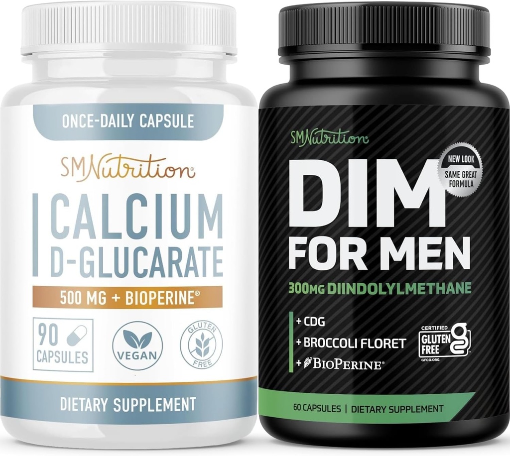 SMNutrition Men's DIM Supplement withuba D-Glucarate | Erkek Hormon Balancing Sche with DIM Complex for Men (60 Services) and Vegan Gluten Free Non-GMO CDG Supplement (90 hizmet)