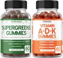 Supergreens Gummies (60 Gummies) Greens Supplements with 8 Materials Power Mix - Yetişkinler ve ADK (60 Kont) için Superfood (D & K - 10 Vegan Tamam - GMO & ABD Made