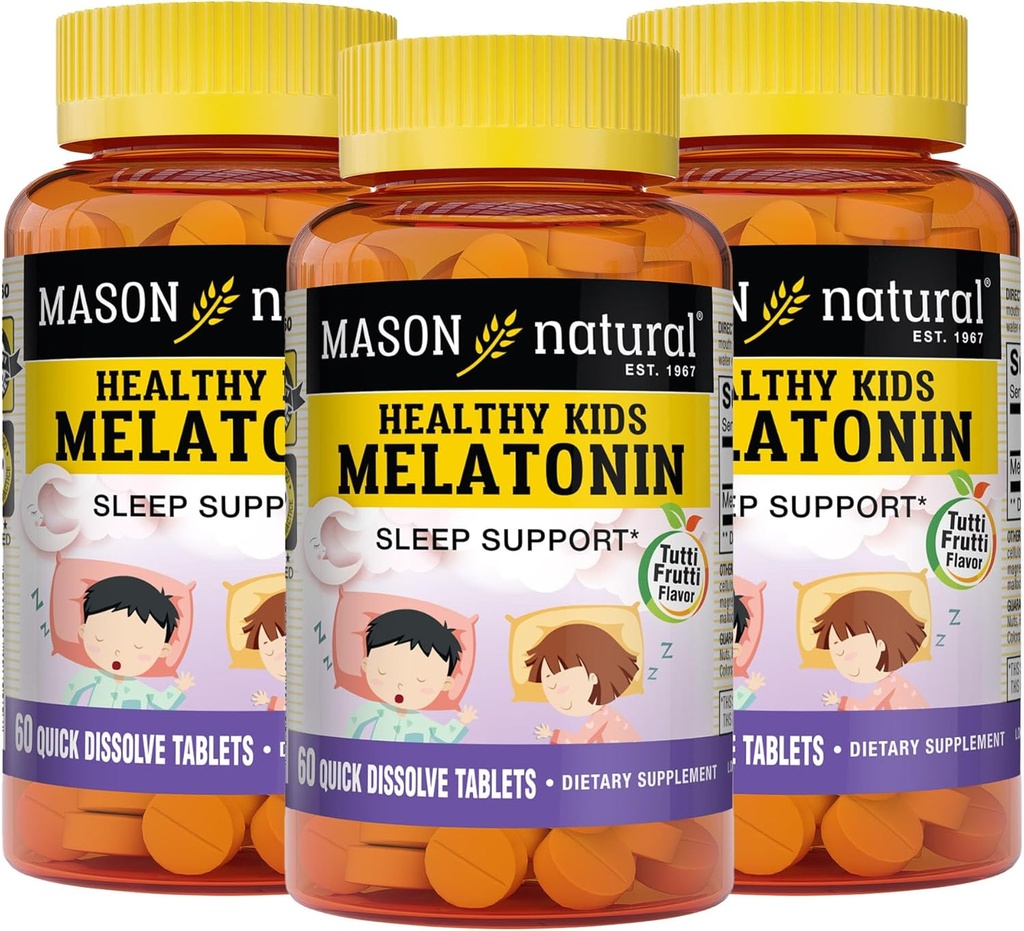 MASON NATURAL Sağlıklı Çocuklar Melatonin, Çocuklar için, Sağlıklı Bir Uykuyu Destekler, Hızlı Aklım, Meyve Takvored, 60 Hızlı Dissolve Tabletleri (Pazar 3)