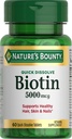 Nature's Bounty Biotin, Hücre Enerji ve Sağlıklı Saçlar için Metabolism, Skin ve Nails, 5000 mcg, 60 Quick Dissolve Tabletleri