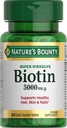 Nature's Bounty Biotin, Hücre Enerji ve Sağlıklı Saçlar için Metabolism, Skin ve Nails, 5000 mcg, 60 Quick Dissolve Tabletleri