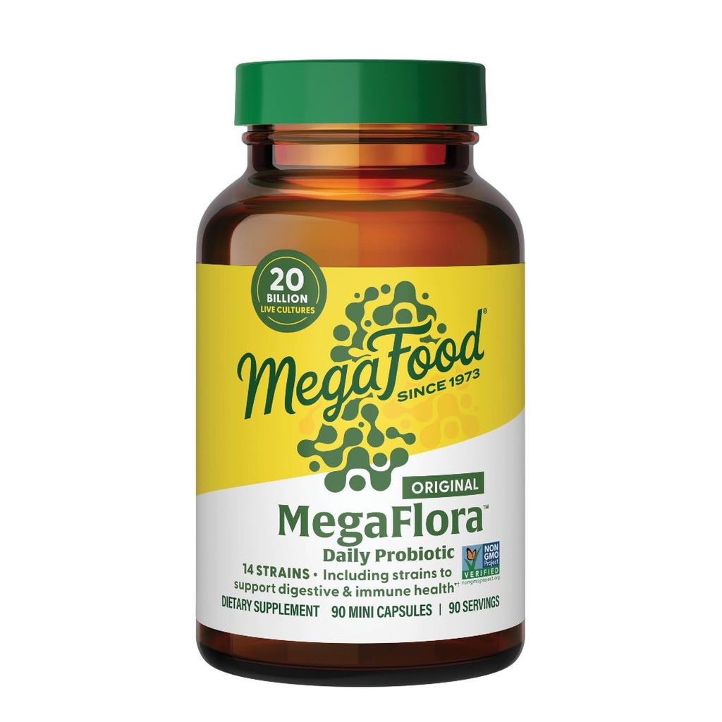 MegaFood MegaFlora Probiyotik - Kadınlar için Probiyotikler - Immune Support Supplement - 20 Milyar CFU - 14 Strains - Non-GMO - Vegetarian - 90 Mini Capsules (90 hizmet)