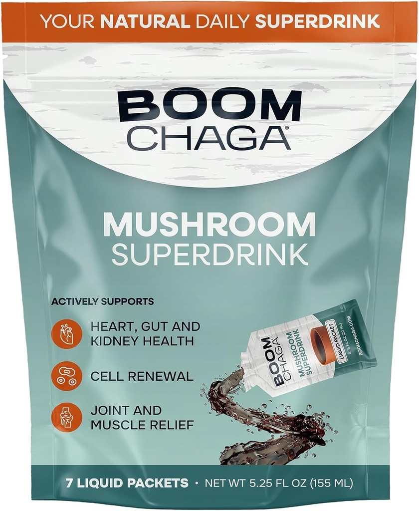 Mushroom Superdrink, Anti-Inflammation ve Immunity Boost, Beta-Glucans for Heart Health, Oxalate-Free, 7 Single-Serving Packets