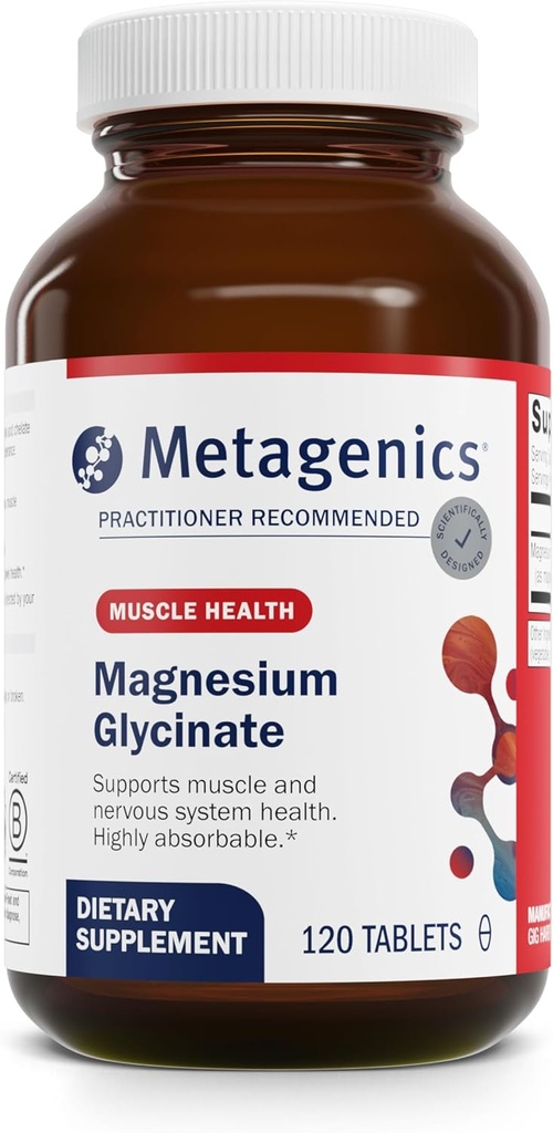 Metagenics Magnezyum Glycinate - Yüksek derecede Absorbable - Uyku, Stres Yardımı, Kas, Bone, Heart & Nerve Health - Gluten-Free - Non-GMO - Vegetarian - 120 Tablet