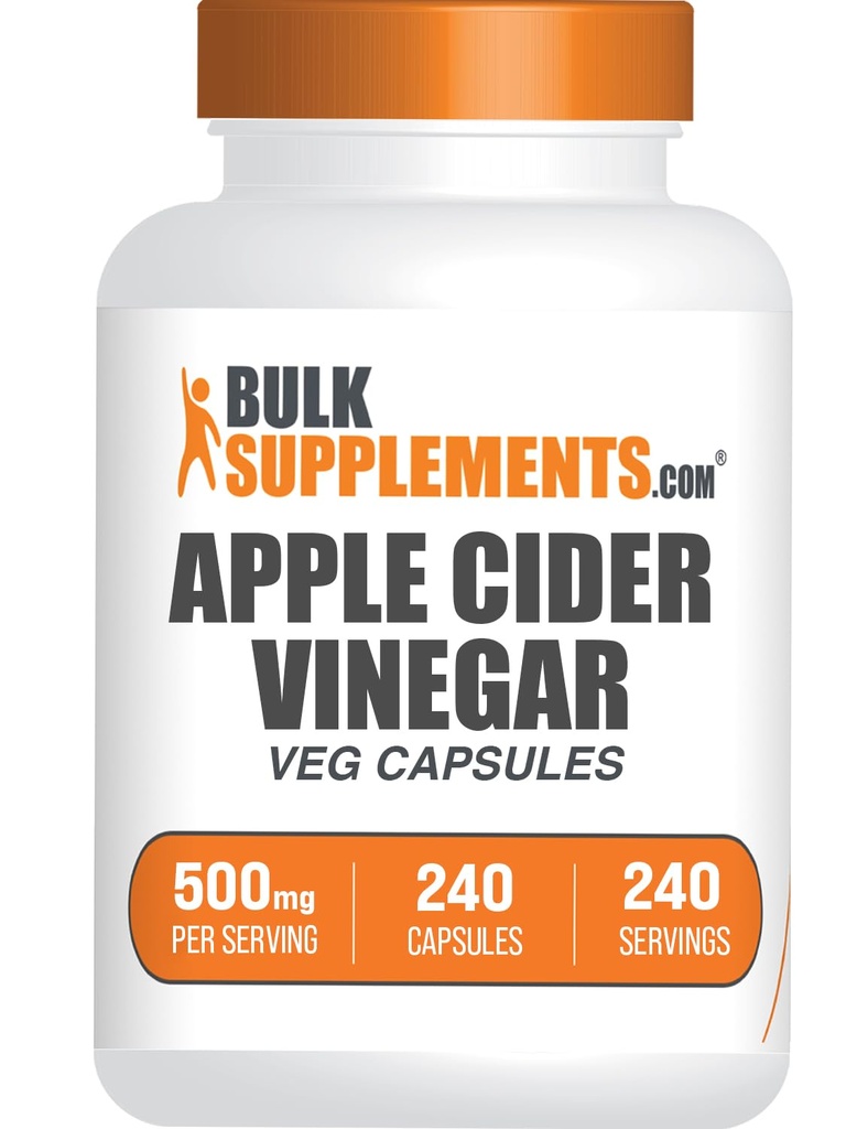 BulkSupplements.com Apple Cider Vinegar Capsules - ACV Capsules, Apple Cider Vinegar Supplements, Apple Cider Vinegar 500 mg - Gluten Free, Capsule per Service, 240 Capsules (Pack of 1)