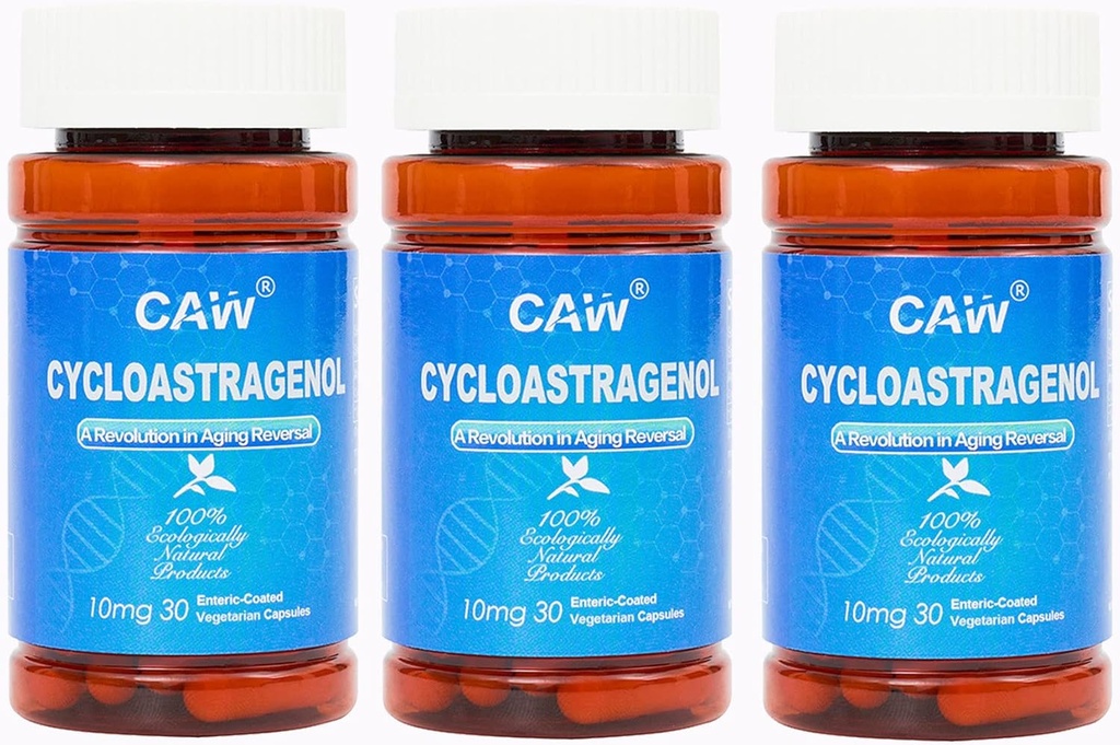 CAW Hypersorption Cycloastragenol 98% 10mg 30 Capsules | Telomere Lengthen DNA Repair | Non-GMO, Made in USA | Enteric-Coated Vegetarian Capsules (3 Bottles)