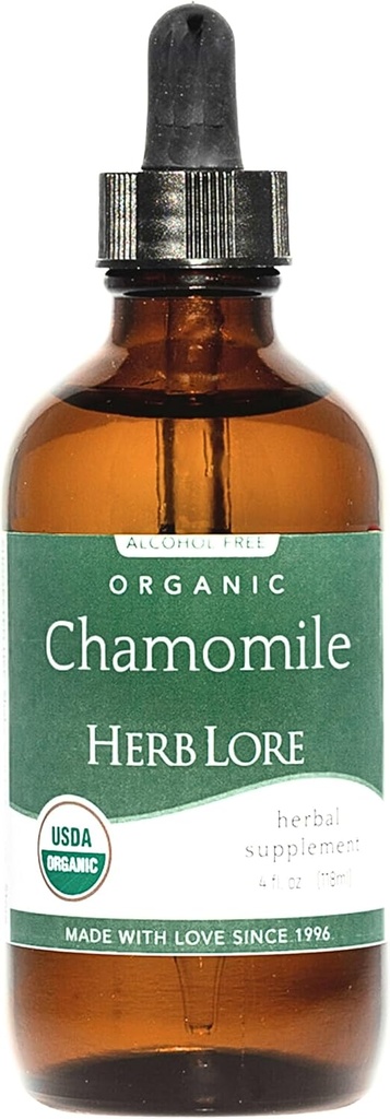 Herb Lore Organik Chamomile Tincture - Sıvı Chamomile Bebekler ve Yetişkinler için damlalar - Melatonin-Free Sleep Supplement (4 fl oz)
