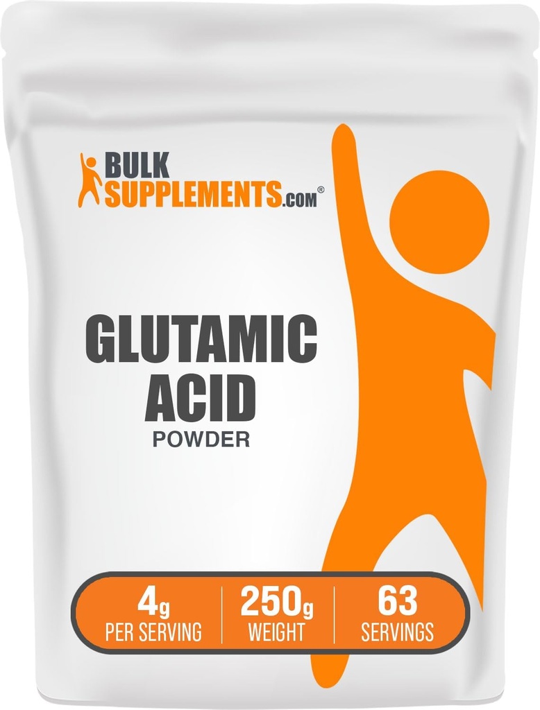 BulkSupplements.com L-Glutamic Acid Powder - Συμπλήρωμα γλουταμινικού, Amino Acid Supplement - Χωρίς γεύση και γλουτένη, 4g ανά Σερβίρισμα, 250g (8,8 oz) (Pack of 1)