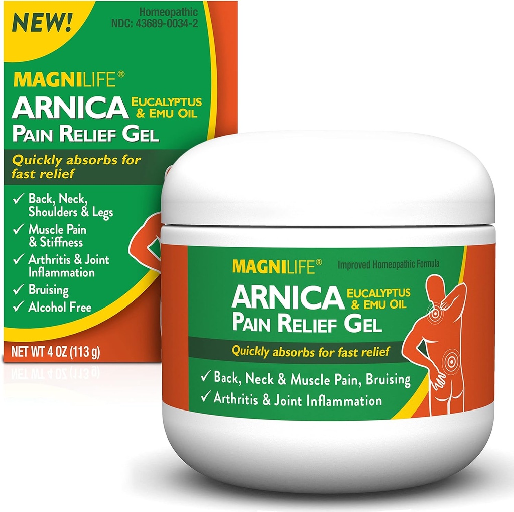 MagniLife Arnica Pain Relief Gel, Fast Acting Boy ve Back Pain Relief, Eucalyptus ve Emu Oil ile Soothe Soreness, Inflammation ve Discomfort - 4oz