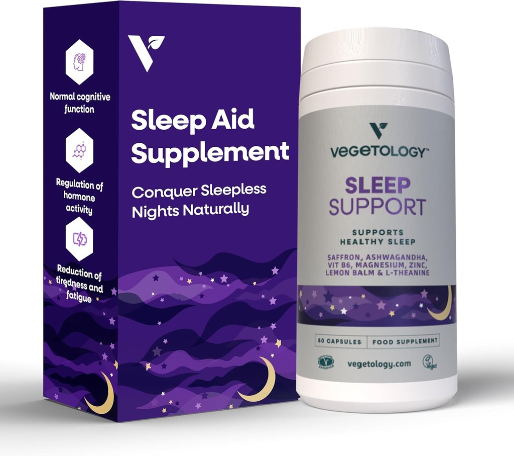 Sleep Support Vegan Supplements (60 Capsules) - Yetişkinler ve Çocuklar için Derin Uyku Tamamları - Uyku Calm Gıda Tamamı - Sağlıklı Uyku Yardımı - Uykuya Yardımcı Olmak için Tamamlar