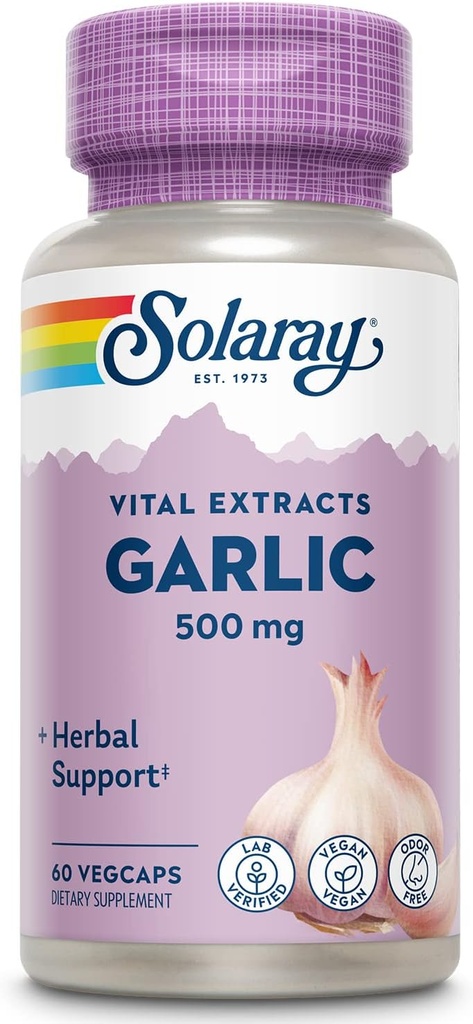 SOLARAY, Supplement 500 mg, Vegan, OdorlessCap Ekstraksiyon, Geleneksel olarak Kalp Sağlığı ve Immune Desteği için kullanılır, Vegan, Odor Free, Lab Onaylandı, 60 Day Garanti, 60 Serv, 60 Enteric VegCaps