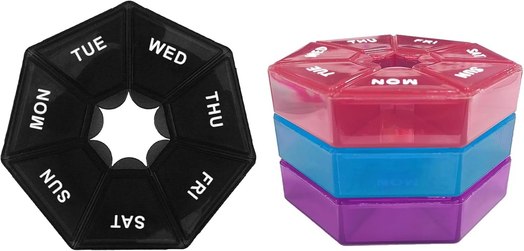 Pill Organizer, 4 Üretilen Pill Box, Tıp Pill Organizer, Seyahat Pill Organizer, Pill Case, Haftalık Pill Organizer Seyahat, Pill Konteyner, Tıp Depolama Kutusu, (Black, Blue, Red, Mor)