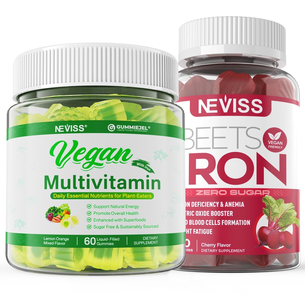 Vegan Demir Gummies, Demir, B12, A, D3, K2, Algae Omega 3, Magnezyum, çinko, çinko