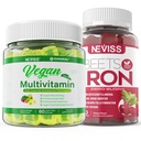 Vegan Iron Gummies με Vegan Multivitamin για γυναίκες άνδρες με σίδηρο, βιταμίνη B12, A, D3, K2, Algae Omega 3, μαγνήσιο, ψευδάργυρος