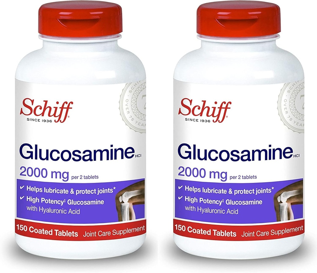 Schiff Glucosamine ile Hyaluronic Acid, 2000 mg Glucosamine, Ortak Bakım Supplement, 150 Kont (Pack of 2)