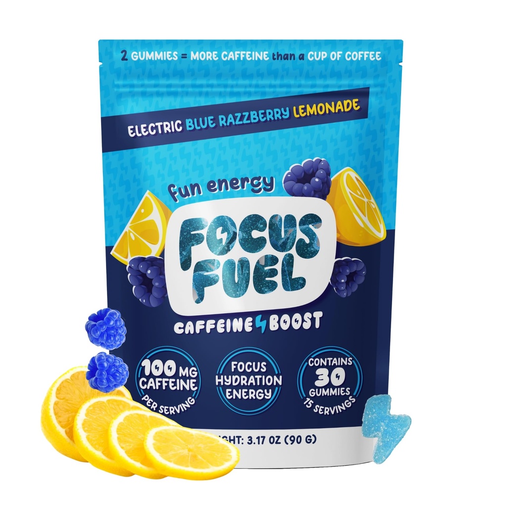 FocusFuel Energy Chews – Μπλε Λεμονάδα Razzberry (15 σερβιρίσματα) – 100mg καφεΐνη + Alpha GPC + L-Θεανίνη + B12, Μαγνήσιο – Μεγάλη Γεύση – Όχι Κρας ή Jitters