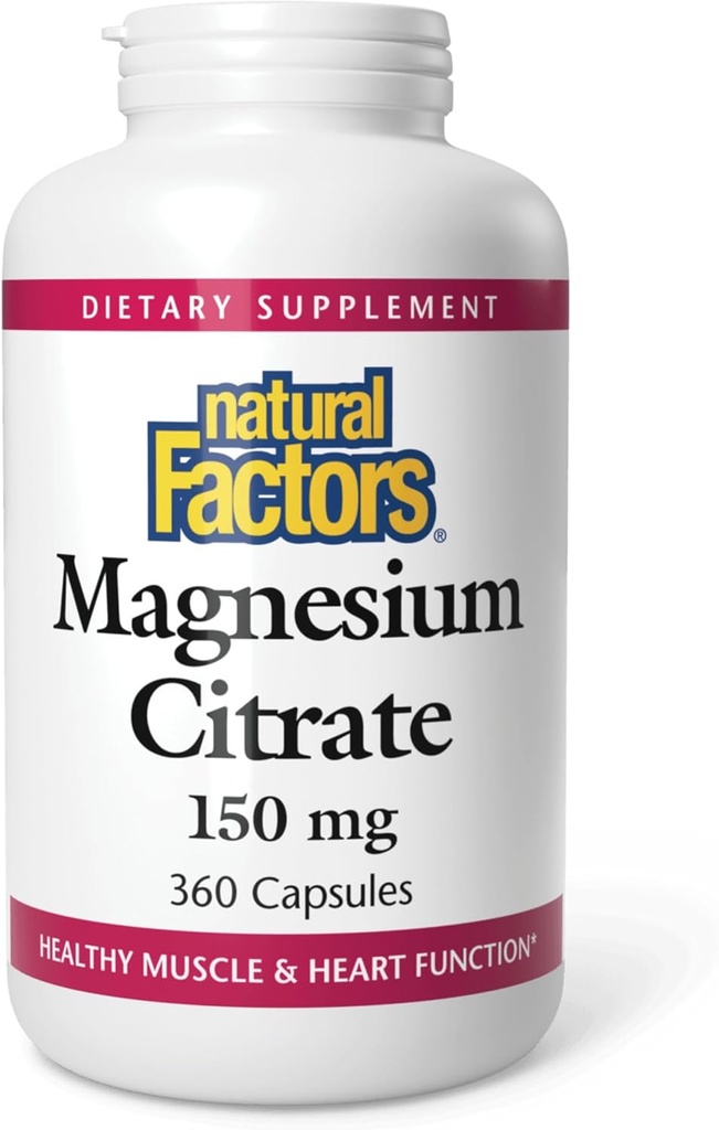 Doğal Faktörler, Magnezyum Citrate 150 mg, Kas ve Kalp Sağlığı Formula, 360 Capsules