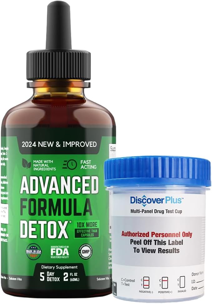 Salutem VitaTM Liquid Advanced Formula Detox - Detox Kit with Test Cup: Υγρό Συμπλήρωμα Διατροφής για τον Ολικό Καθαρισμό Σώματος - Συμπλήρωμα για την αφαίρεση τοξίνης - 1 Pack - 2 Fl Oz (20 Services)