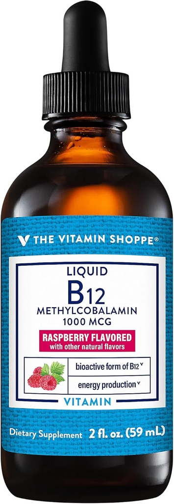 Dükkan Vitamini B12 Torchcobalamin - Enerji Üretimi - 1.000 MCG - Raspberry (2 fl. oz.)