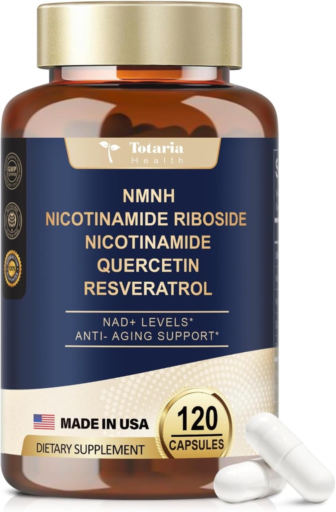 NMNH (Dihidrnicotinamid Mononüotid), Premium NMN Alternative Supplement with Flash-Free Niacinamid (Vitamin B3), Quercetin ve Trans-Resveratrol, 120 Capsules