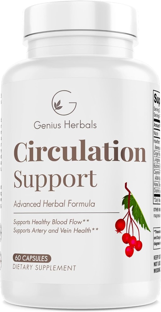 Circulation Support - Hawthorn, Butchers Broom, L-Arginine, Varicose Veins Support - 60 Capsules