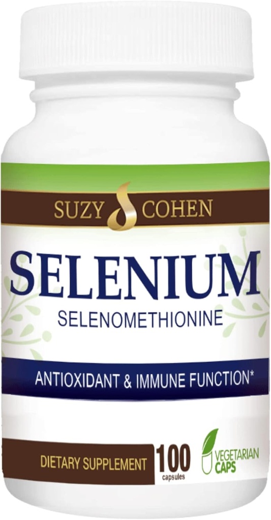 Suzy Cohen Selenium συμπλήρωμα 200 mcg, Διατήρηση της υγιούς καρδιάς, ανοσοποιητικό σύστημα, Θυρεοειδές υποστήριξης, λειτουργία του προστάτη, Φιλικό για την κοιλιά χημικού οξέος, υψηλής βιοδιαθέσιμης, 100 Veg κάψουλα
