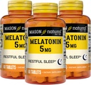 MASON NATURAL Melatonin 5 mg ile B6 ve Macau - Doğal Uyku Yardımı, Sağlıklı Uyku ve Dinlenme Desteği, 60 Tablet (Paket 3)