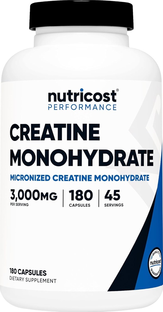 Nutricost Kretine Monohidrat 3.000 mg, 180 Capsules (750 mg Per Capsule) - Gluten Free, Non-GMO