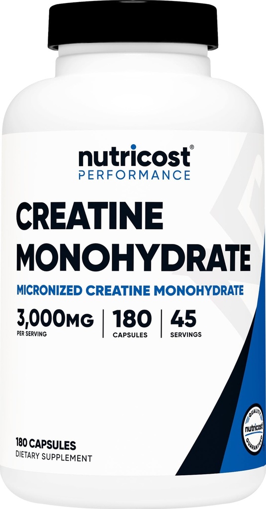 Nutricost Kretine Monohidrat 3.000 mg, 180 Capsules (750 mg Per Capsule) - Gluten Free, Non-GMO