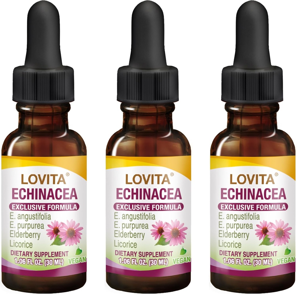 Lovita Echinacea Extract Liquid | 1 FL OZ | 350 mg per Service | Tempd Herb Tincture | Vegan | Alkol Özgür | Yaşlı ve Licorice Türlü (Pazar 3)