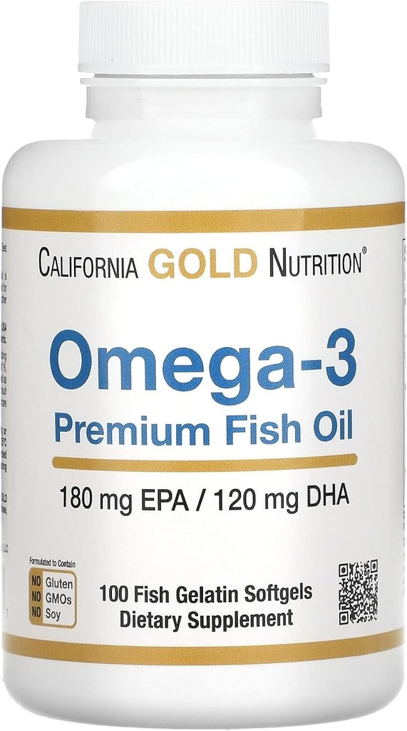 California Gold Nutrition Omega-3 Premium Fish Oil, Inter & Immune System, Gluten Free, Non-GMO, 100 Fish Gelatin Softgels