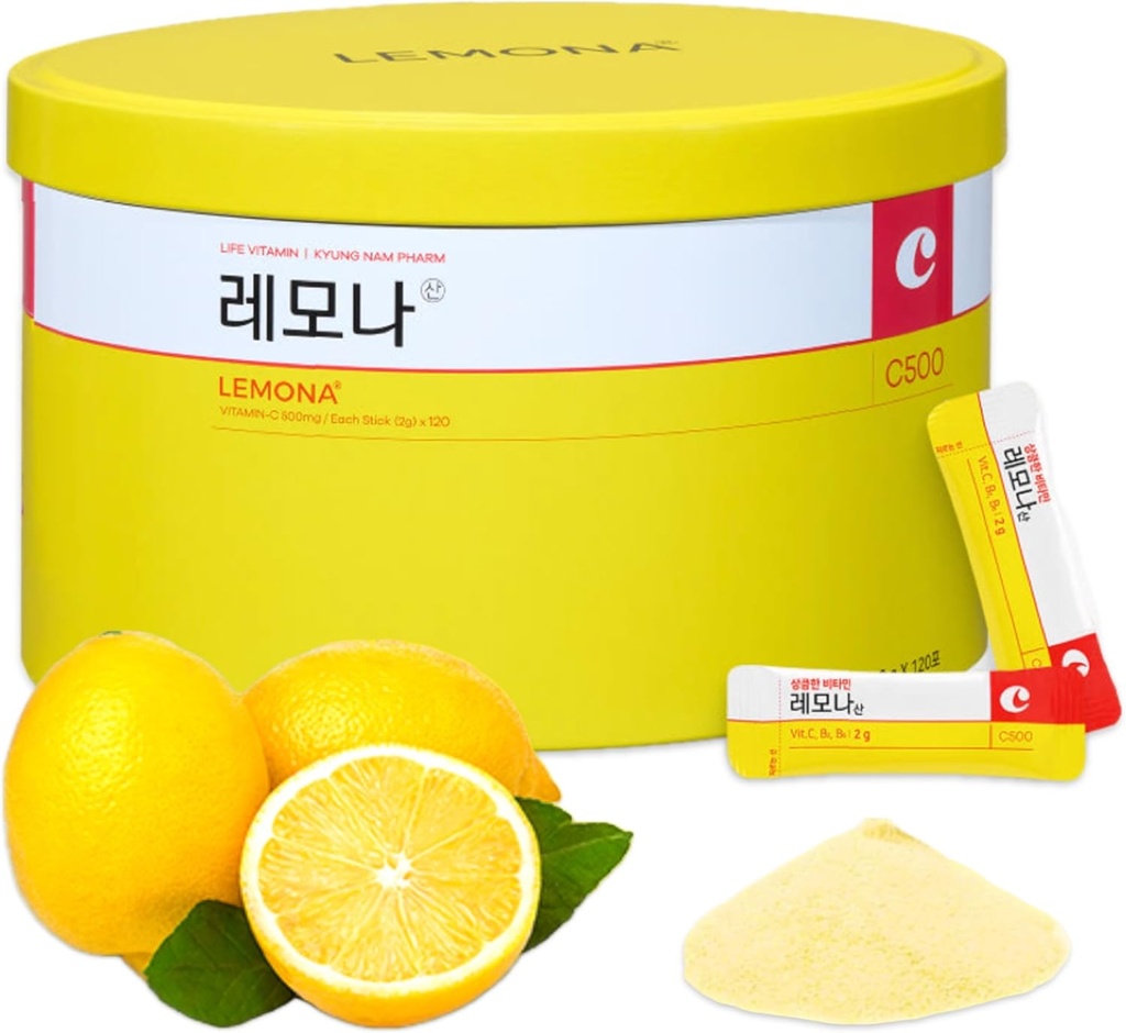 LEMONA Επίσημη σκόνη βιταμίνης C 500mg κορεάτικα συμπληρώματα ανοσοποιητική υποστήριξη B6, B2, On-The-Go συσκευάζει βιταμίνη υγιής διαβίωσης, εύκολο να λάβει καθημερινή ενίσχυση ενέργειας κορεάτικα σνακ τροφίμων λεμόνι (120Sticks)