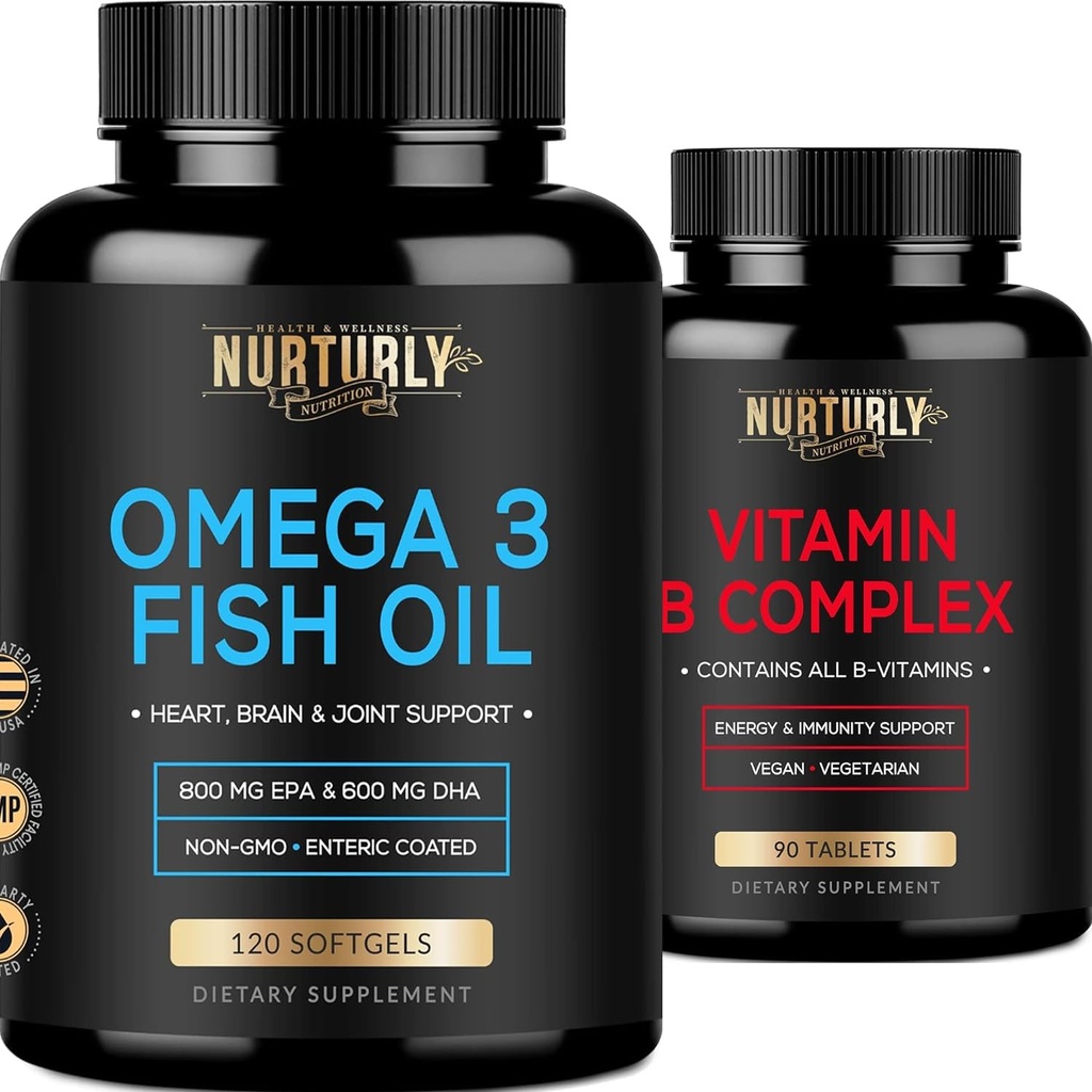 B Kompleks ve Omega 3 Fish Oil - B Vitamins B1,B2,B3,B5,B6,B7,B9,B12 ve Biotin - Fish Oil 2000 mg, 800 mg EPA ve 600 mg DHA - Enerji, Immunity, Ortak, Beyin ve Kalp Sağlığı
