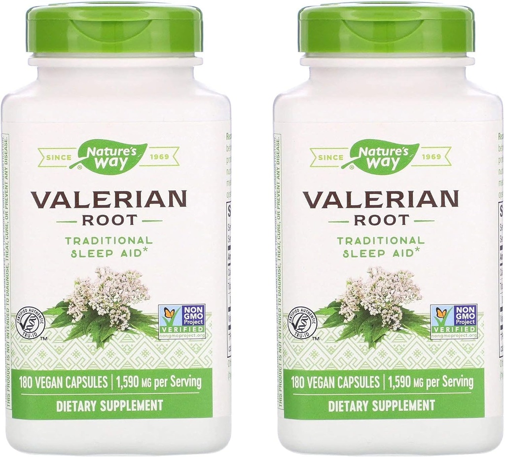 Nature's Way Valerian Root 1.590 Milligrams Geleneksel Uyku Yardımı Diyetsel Tamam (180 Vegan Capsules) Pack of 2