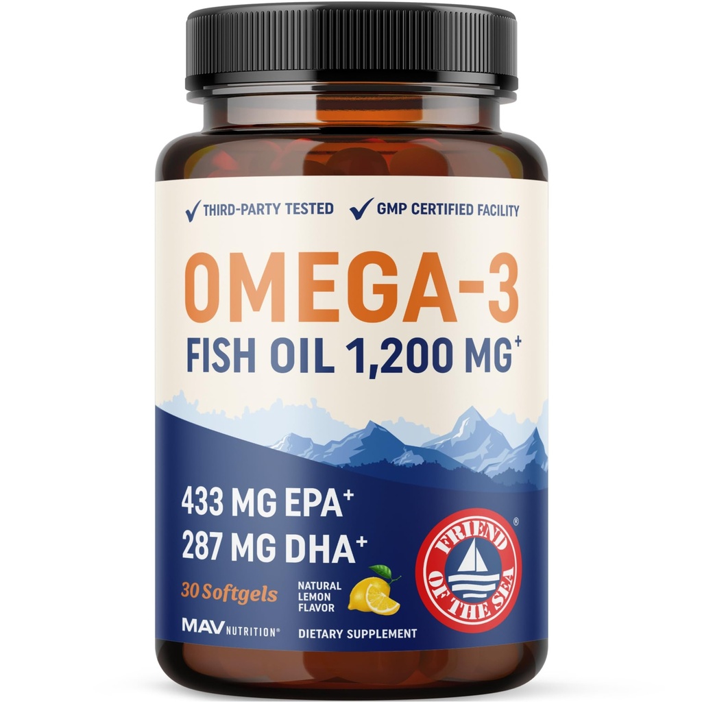 Triple Strength Omega 3 Fish Oil 1200 mg | EPA & DHA | Vahşi Caught, Sustainable Sourced Omega-3 Fatty Acids | Premium Burpless Fish Oil Supplements | Non-GMO, Third-Party Tested | 30 Softgels