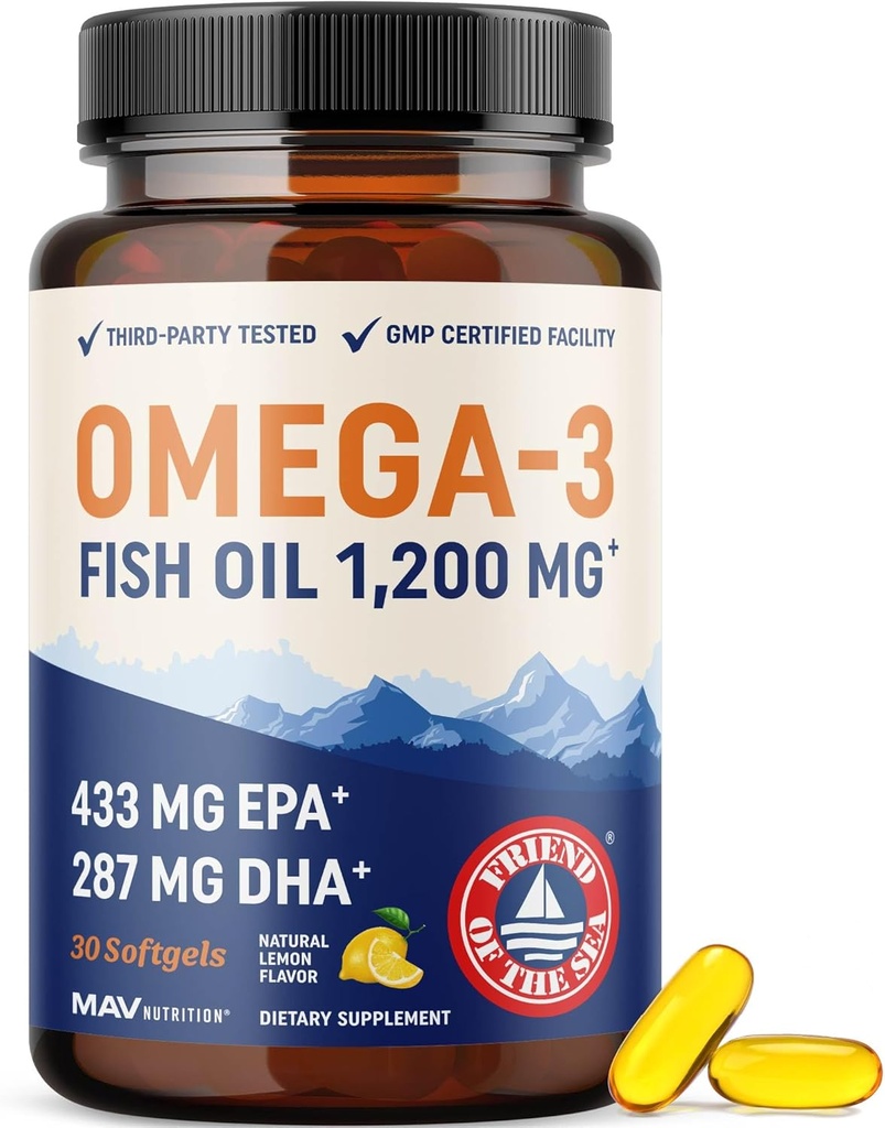 Triple Strength Omega 3 Fish Oil 1200 mg | EPA & DHA | Vahşi Caught, Sustainable Sourced Omega-3 Fatty Acids | Premium Burpless Fish Oil Supplements | Non-GMO, Third-Party Tested | 30 Softgels