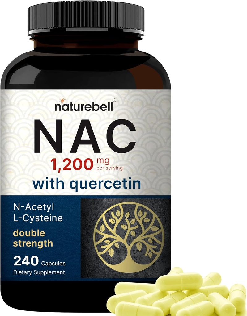 NatureBell NAC Supplement 1200 mg Per | 240 Capsules, N-Acetyl Cysteine with Quercetin | Double Strength - Support for Immune, Liver, & Lung Health