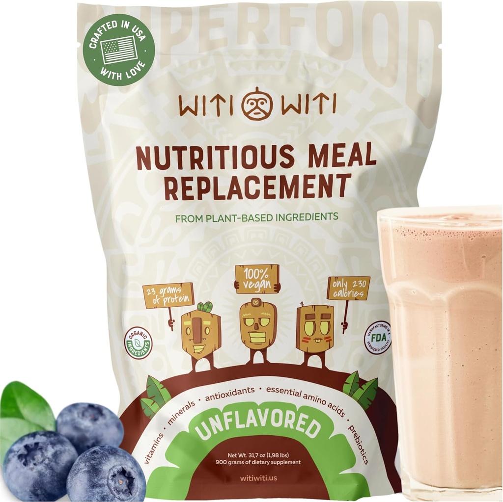 WitiWiti Vegan Mealchange, Unflavored - Plant Temel Protein Toz 23g - Superfood, Greens, Prebiyotikler, Vitaminler ve Mineraller - Süt&Gluten Free - All in One Shake for Women & Men, 15 Svgs
