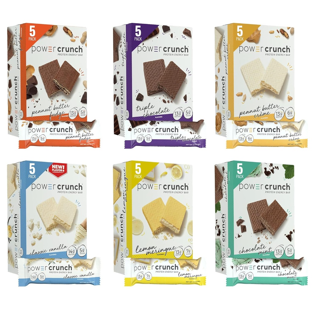 Power Crunch Protein Wafer Bars, Variety Pack, σε 6 Γεύσεις 1.4 Ουγγιά Bars (30 Count). Σνακ υψηλής πρωτεΐνης με γευστική γεύση