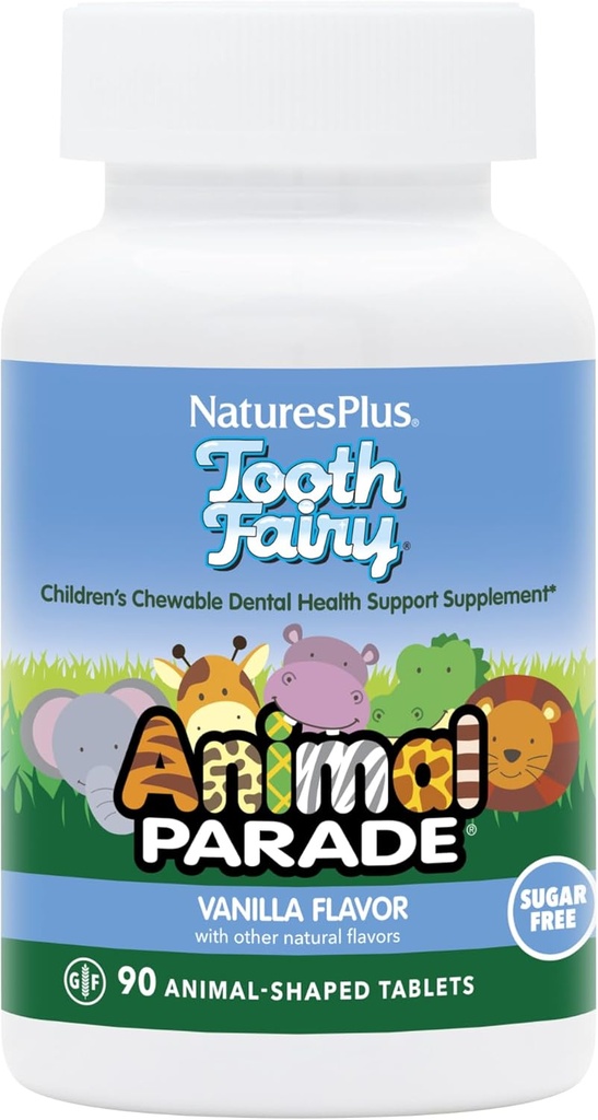 NaturesPlus Animal Parade Tooth Peri Children's Chewables - Natural Vanilla Flavor - 90 Animal-Shaped Tabletler, 2 Paket - Diş Sağlığı Supplement - Vegetarian, Gluten Free - 90 Toplam Hizmetler