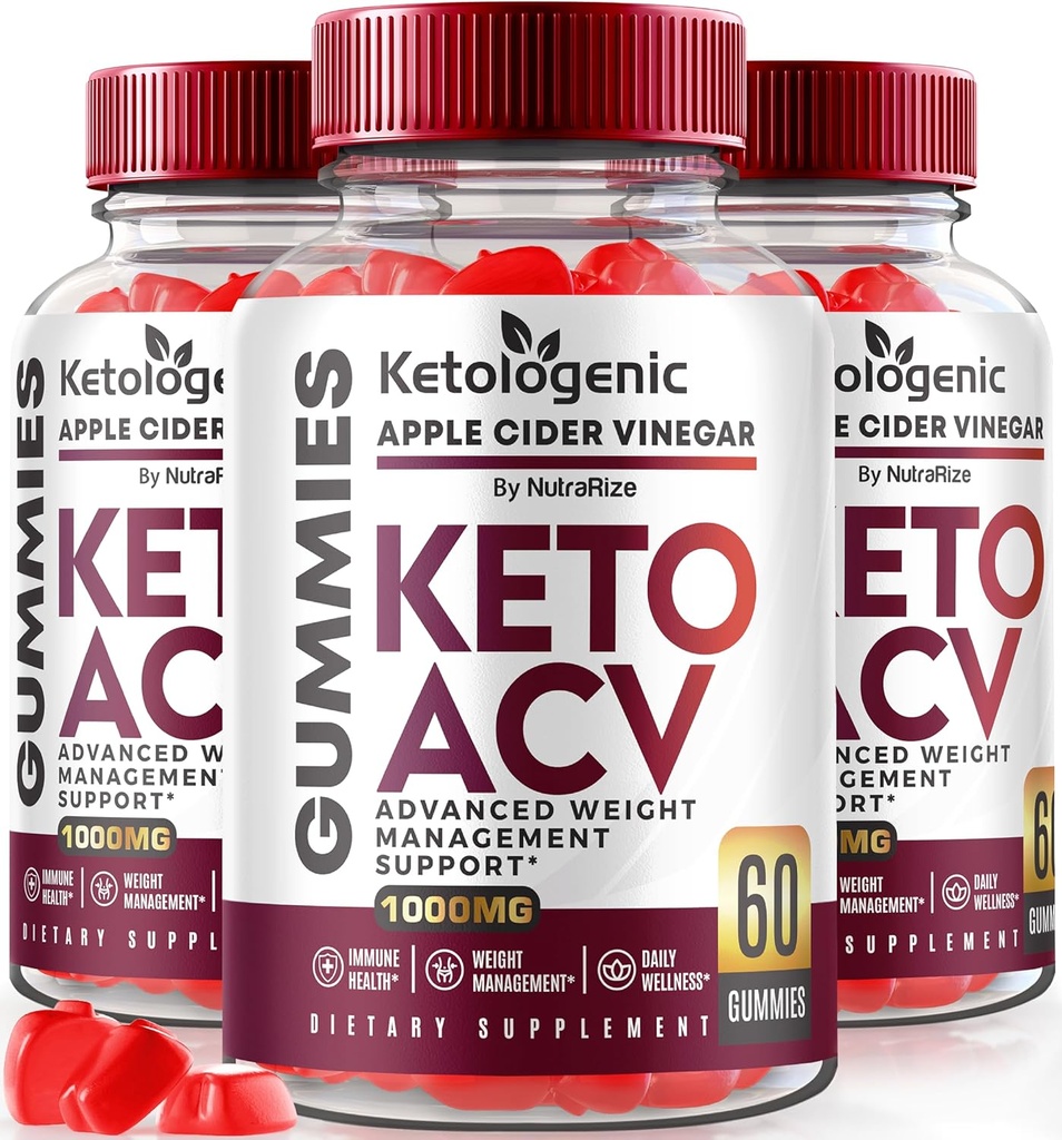 NutraRize (Pack of 3 Ketologenic Keto ACV Gummies Advanced Weight Loss, Detox Formula, Apple Cider Vinegar Supplement (180 Gummies)