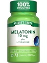 Nature's Truth Melatonin 10 mg + L-Theanine | 72 Tablets | Maximum Strength | Vegan, Non-GMO and Gluten Free Supplement