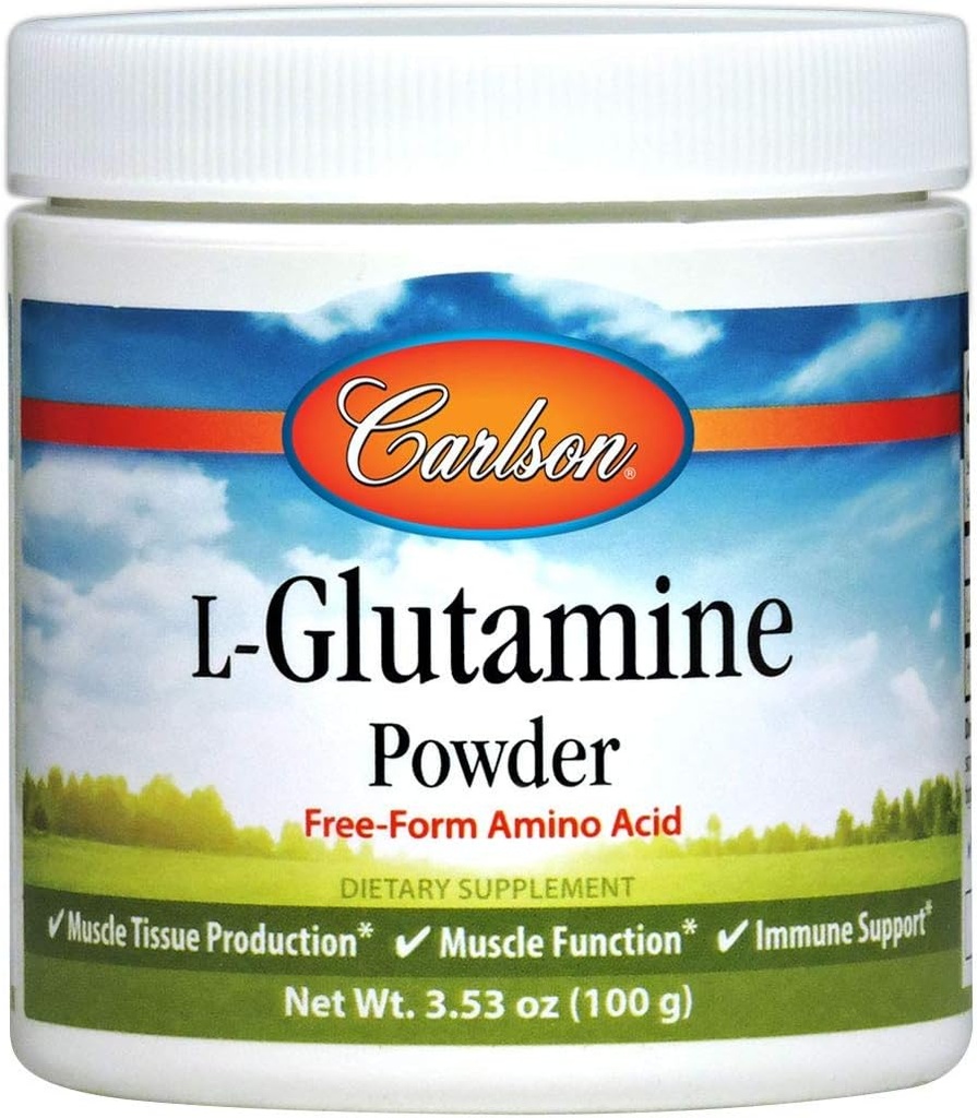 Carlson - L-Glutamine σκόνη, Free-Form Amino Acid, 3 g, παραγωγή μυϊκών ιστών & λειτουργία, ανοσοποιητική υποστήριξη, 3.53 oz (100 g)