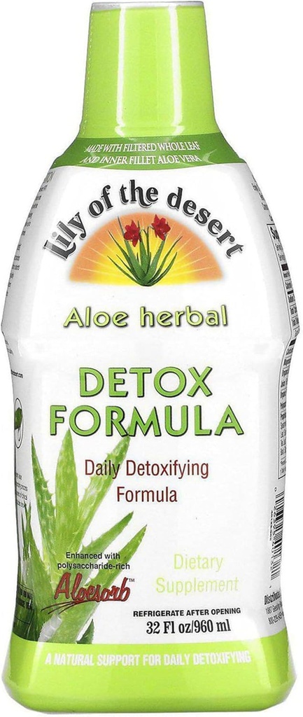 Lily Of The Desert Aloe Vera Herbal Detox Formula - Χυμός αλόης Βέρα με Γαϊδουράγκαθο Γάλα, Slippery Elm, Burdock Root, Dandelion Root, και Echinacea για την υγεία των ούλων, την υποστήριξη του ήπατος, και την ευεξία, 32 Oz
