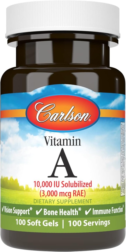 Carlson - A Solubilized, 10000 IU (3000 mcg RAE), Su umuda, Vizyon Sağlığı, 100 Softgels
