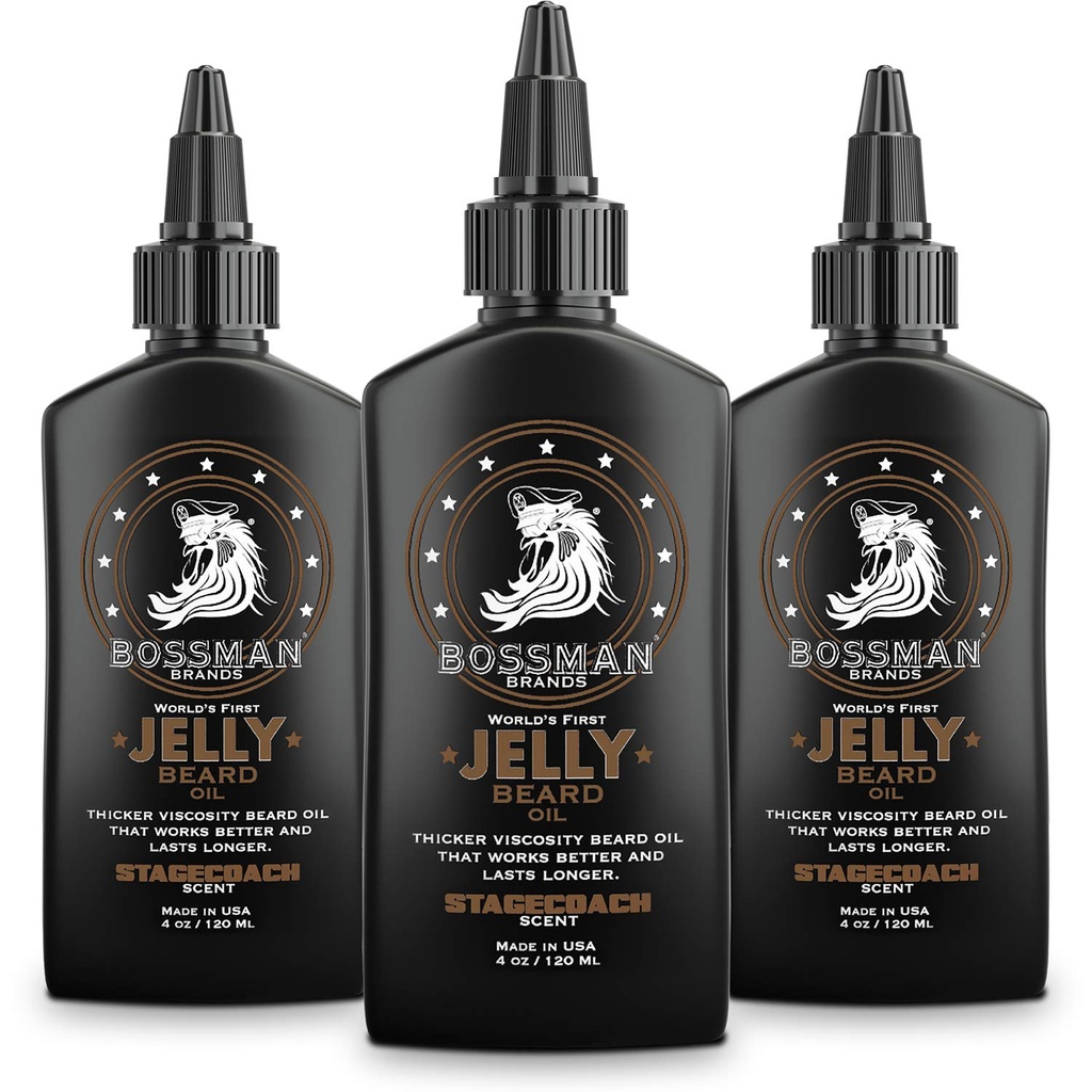 Bossman Jelly Beard Oil for Men 3 Pack (12 oz in Total, Stagecoach Scent) – Μαλακά, Ενυδατώνει & Συνθήκες με φυσικά συστατικά